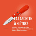 Lancette à Huîtres en Acier Inoxydable vintage, manche rouge rétro, outil précis pour cuisine et décoration maison années 50-70.