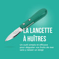 Lancette à Huîtres en Acier Inoxydable vintage avec manche vert rétro, accessoire cuisine années 50-70 authentique et précis.