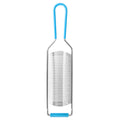 Râpe acier inoxydable rétro style vintage années 50-70, finition bleu, ustensile cuisine rétro authentique et durable.