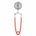 Pince à Thé Infuseur Rétro en acier inox vintage avec manche orange, accessoire cuisine rétro des années 50-70.