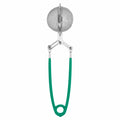 Pince à Thé Infuseur Rétro en acier vintage avec manche en silicone vert, accessoire cuisine rétro années 50-70, déco maison vintage.