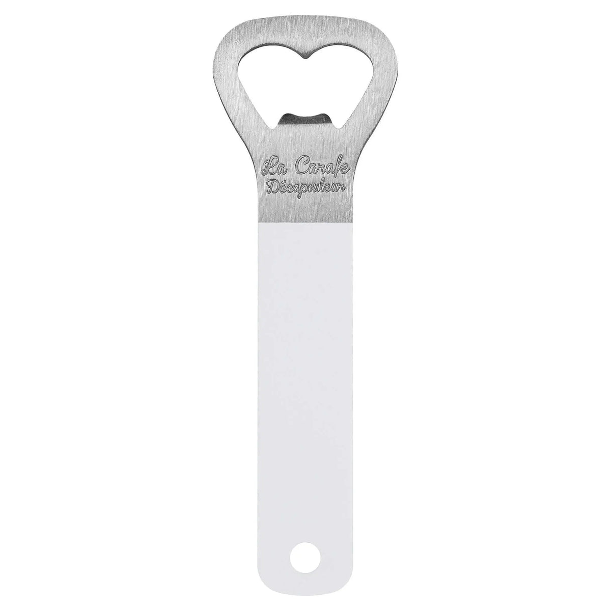 Décapsuleur Compact - Design Vintage en acier inoxydable avec manche blanc, objet décoration maison vintage années 50-70.