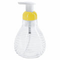 Distributeur de savon mousse – Style rétro 450 mL en verre ondulé et plastique jaune, décoration maison vintage années 50-70.