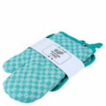 Duo Gant Manique Cuisine Coton vert damier, accessoire rétro années 50-70 pour décoration maison vintage authentique.