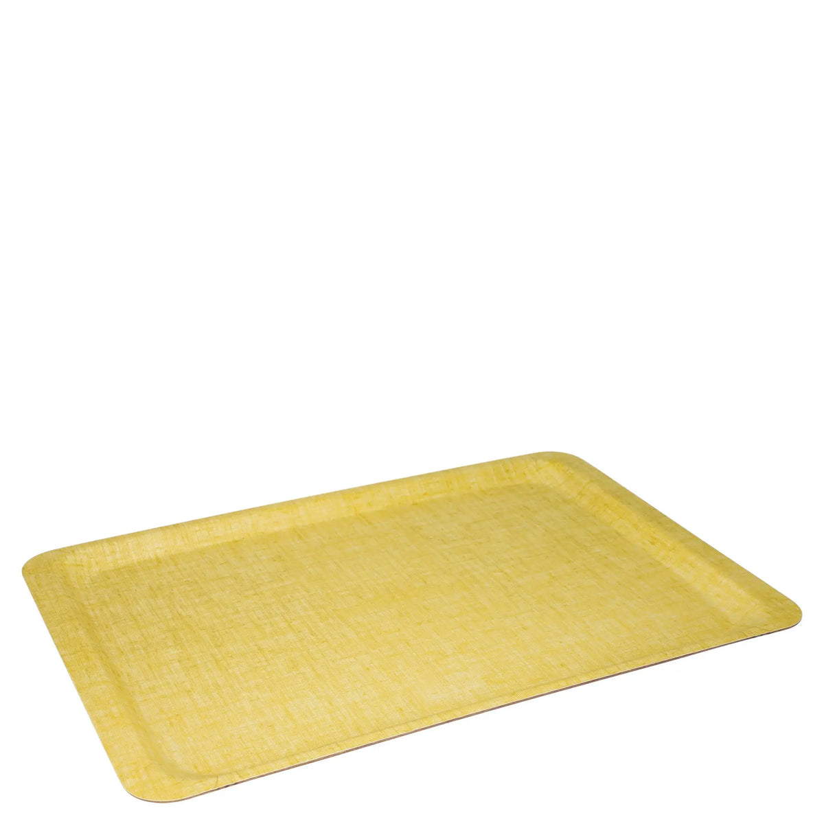 Grand plateau jaune vintage en matière résistante, style rétro années 50-70, parfait pour décoration maison vintage.