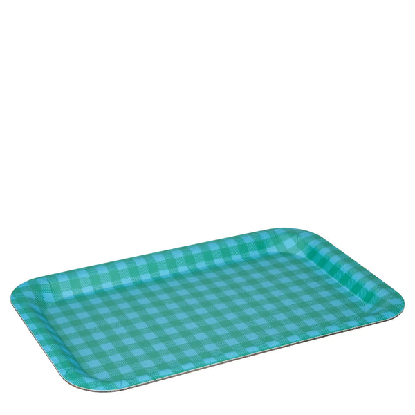 Petit plateau rectangulaire motif Vichy vert Figue vintage, décoration maison rétro années 50-70, art de la table vintage.