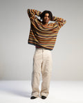 Pull rayé multicolore oversize DDP porté – silhouette de face