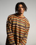 Pull rayé multicolore oversize DDP – détail de la maille et du col rond
