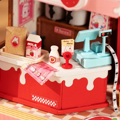 Kit de Maison Miniature DIY – Strawberry Milk Box DS034
