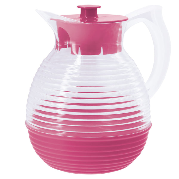 Carafe en verre vintage années 50-70 avec couvercle et base plastique rétro rose pour décoration maison vintage
