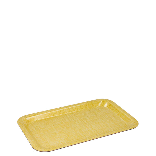 Petit plateau jaune vintage en bois années 60-70, style rétro authentique pour décoration maison vintage et art de la table.