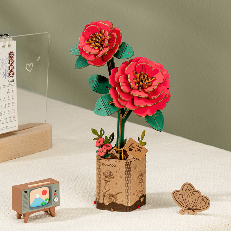 Fleur en bois à assembler ROWOOD Camélia rouge TW031