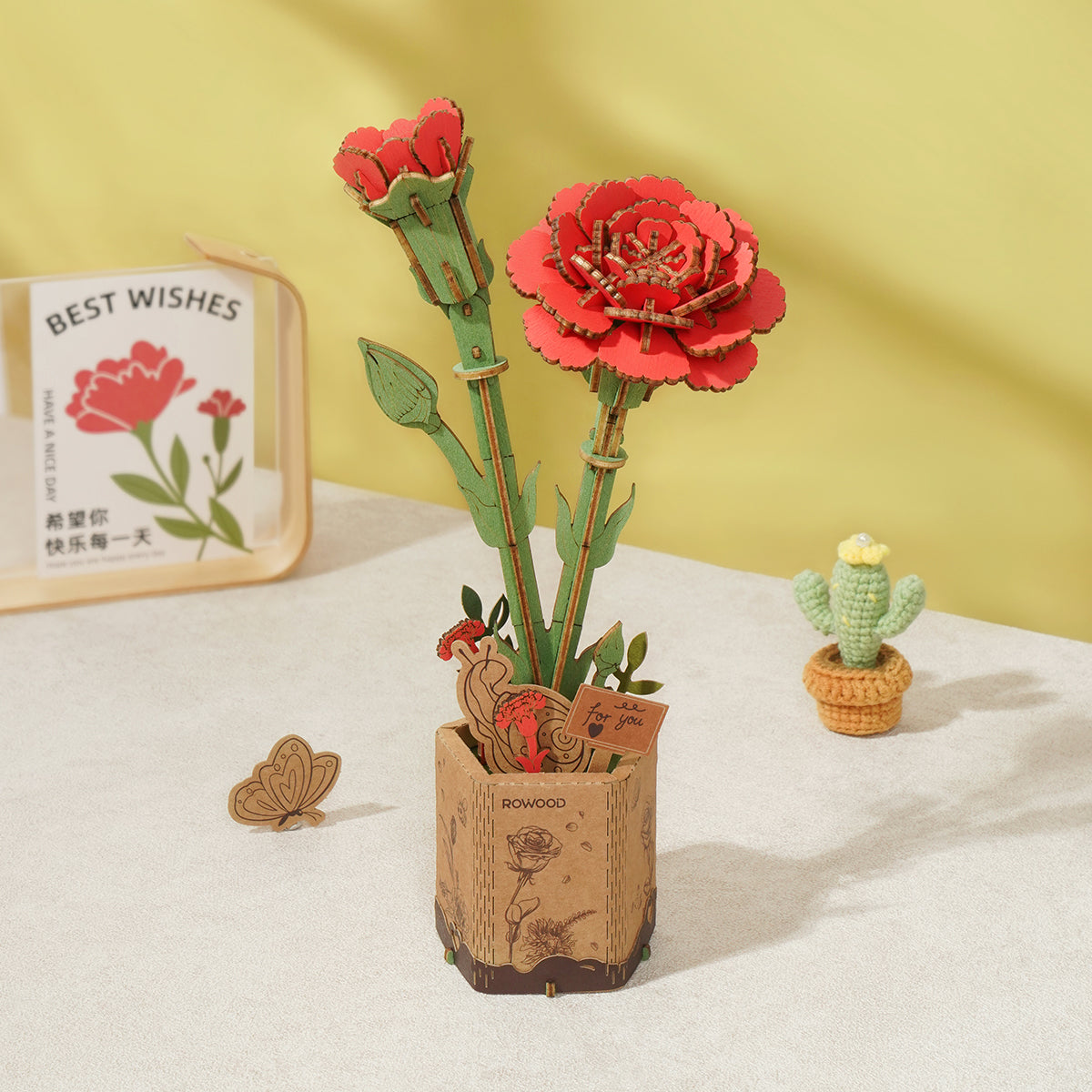 Fleur en bois à assembler ROWOOD Œillet rouge TW052