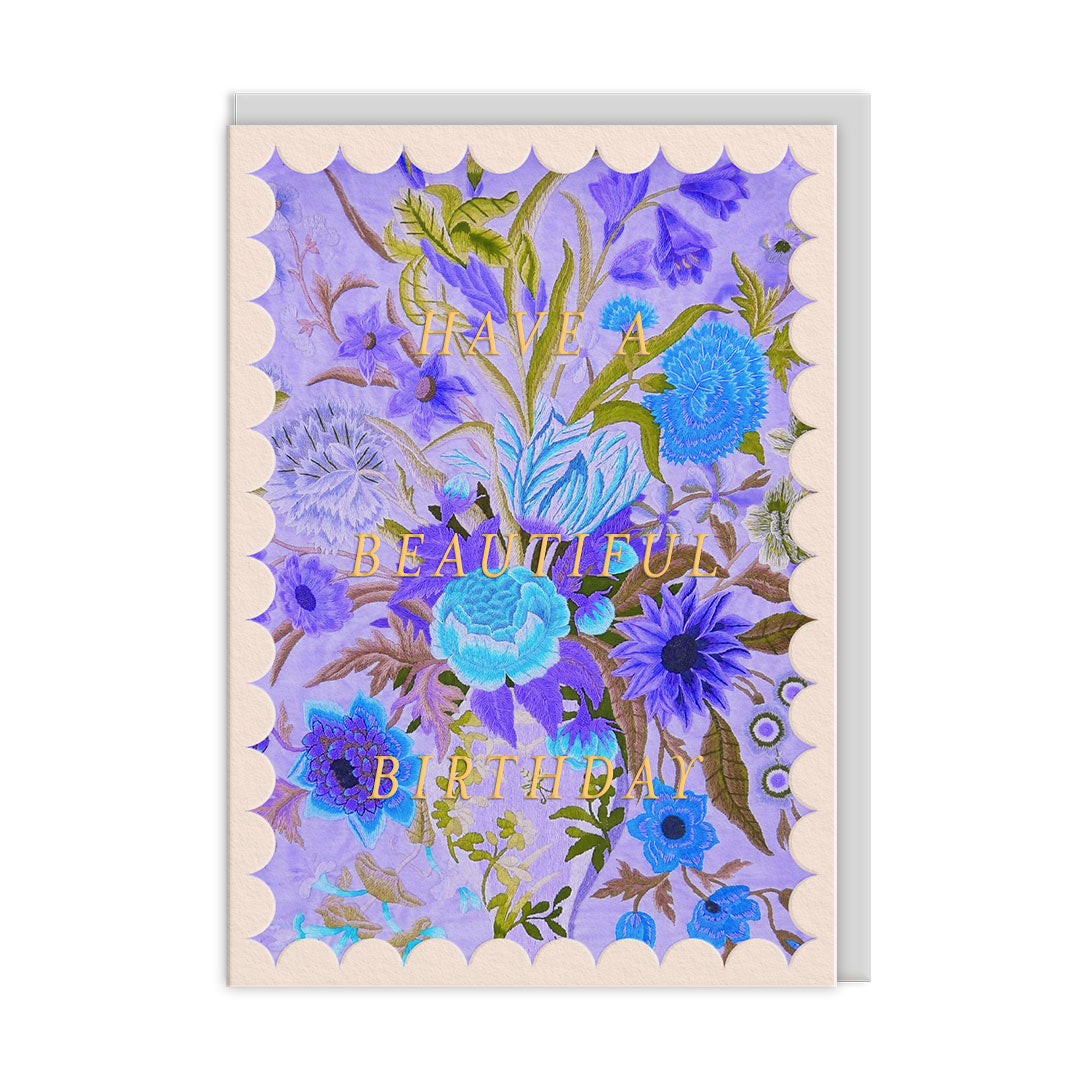 Carte d'anniversaire fleurs violettes et bleues - V&A