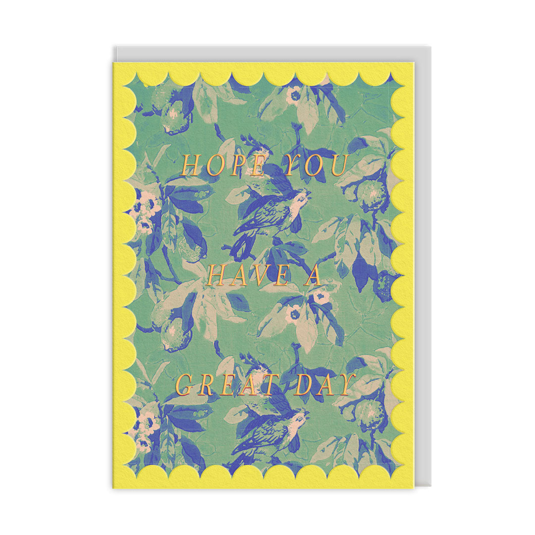 Carte Green and Blue Birds à bords festonnés - V&A