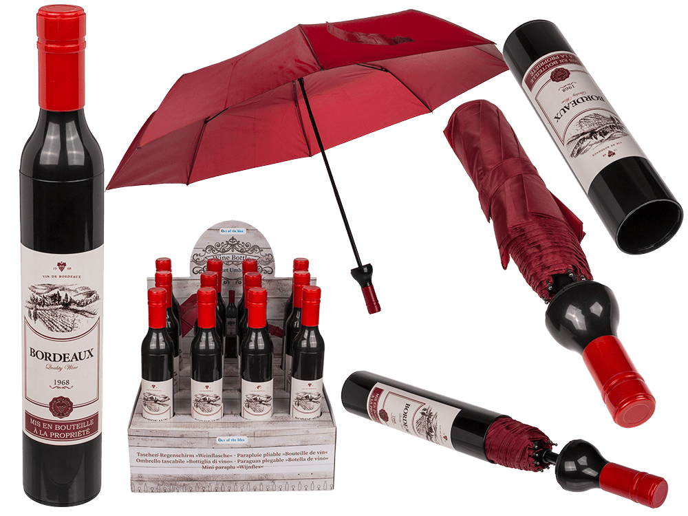 Parapluie bordeaux avec étui bouteille de vin