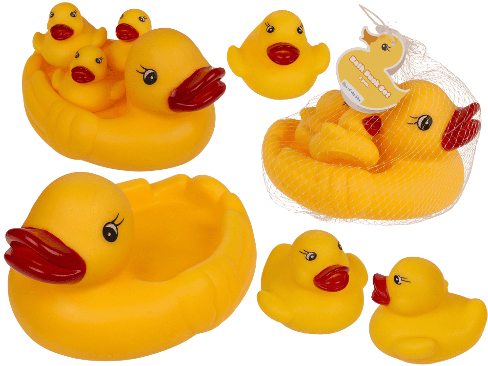 Famille de quatre canards jaunes couineurs