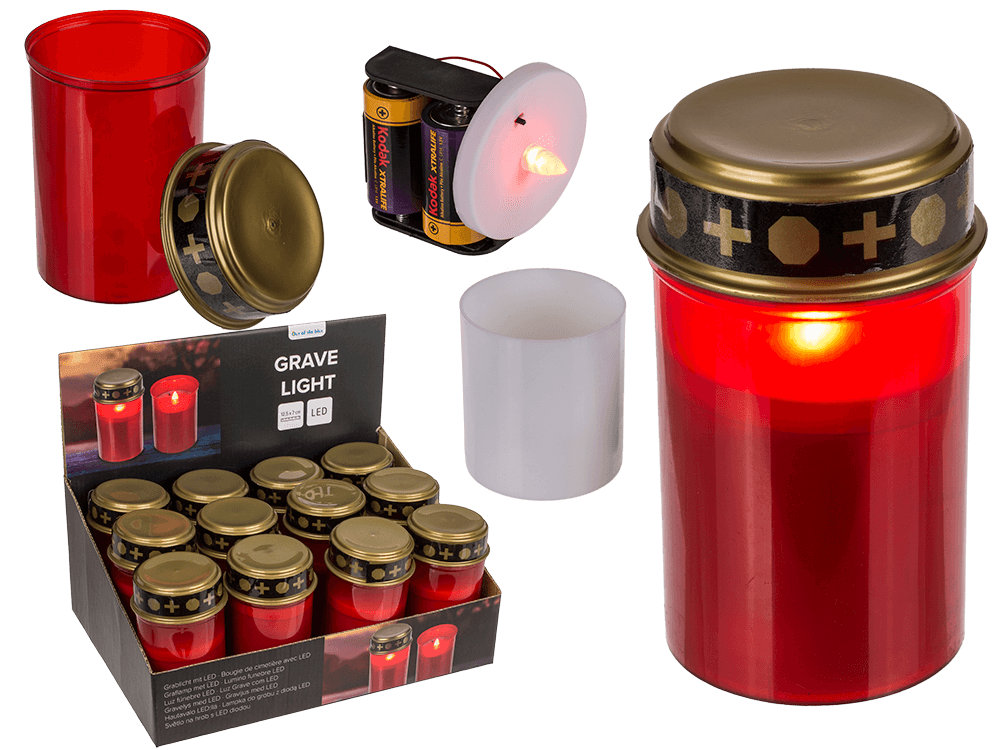 Bougie de cimetière LED rouge 12,5 cm