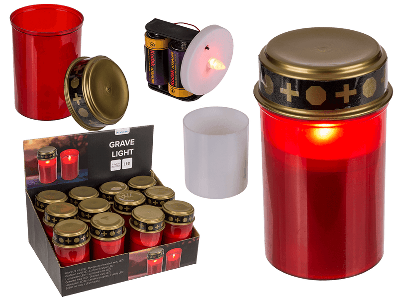 Bougie de cimetière LED rouge 12,5 cm