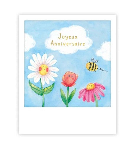 Mini carte postale Joyeux anniversaire, fleurs | Pickmotion