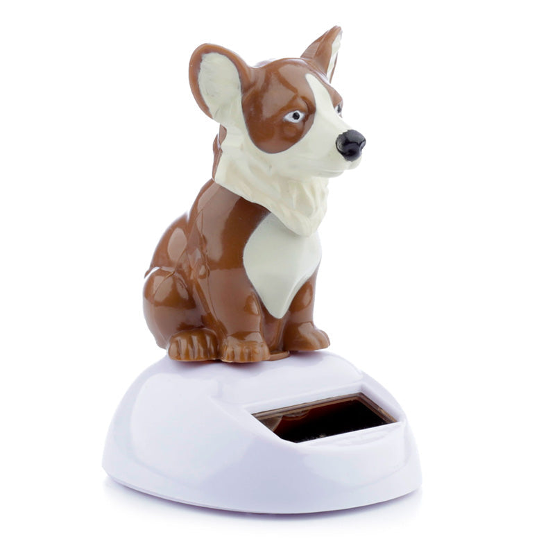 Figurine solaire corgi brun et blanc