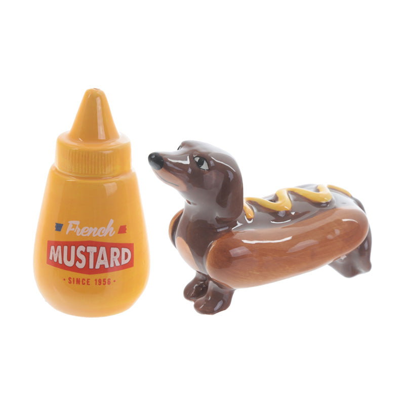 Salière et poivrière teckel hot-dog et moutarde