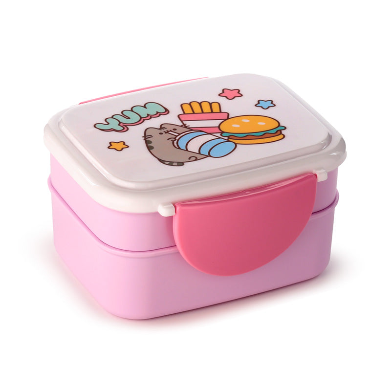 Bento Pusheen rose à deux étages et couverts