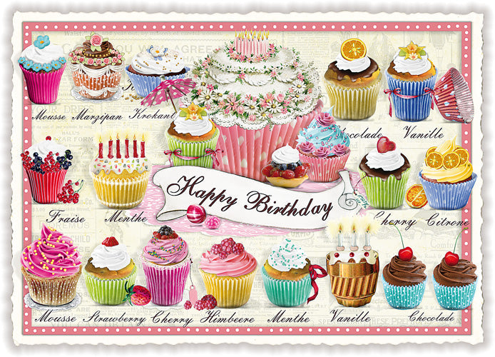 Carte postale Happy Birthday, cupcakes - ACTE TRE