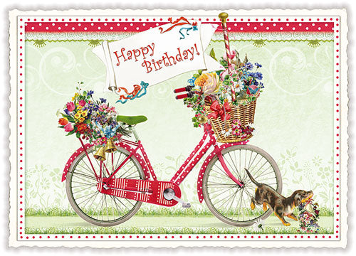 Carte postale Happy Birthday, vélo fleuri - ACTE TRE
