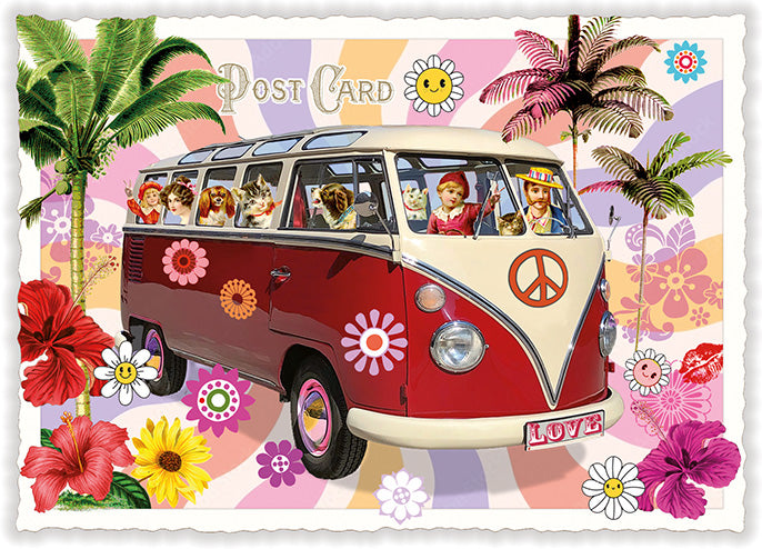 Carte postale Hippie-Bus fleuri - ACTE TRE