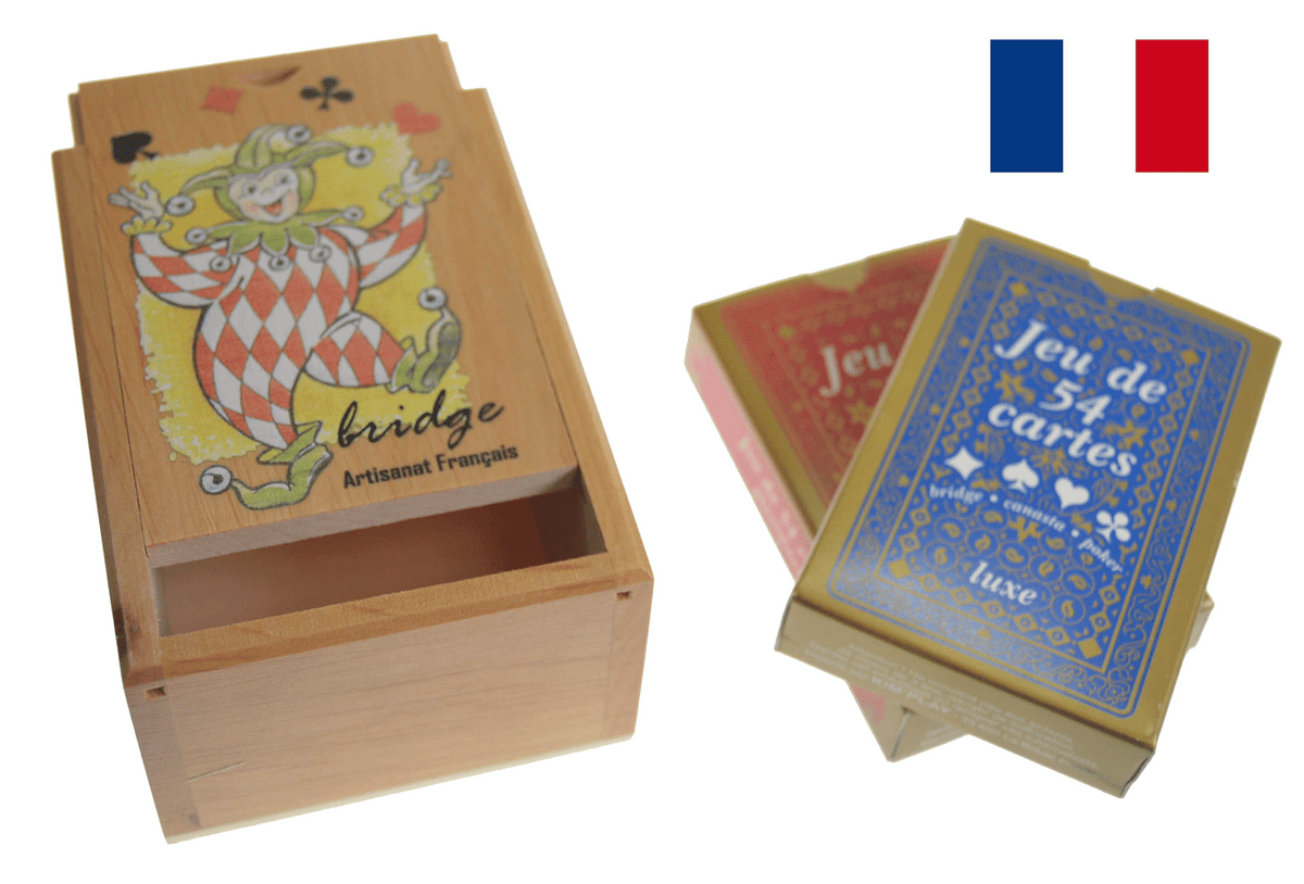 Coffret de bridge en aulne, décor V - Univers Bois