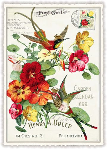 Carte postale Fleurs et oiseaux couronnés - ACTE TRE