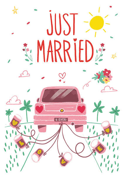 Carte double Just Married, voiture rose - ACTE TRE