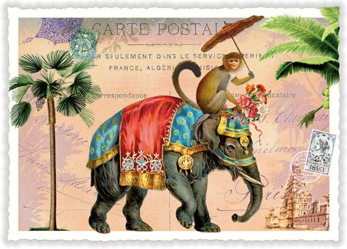 Carte postale Singe sur éléphant - ACTE TRE