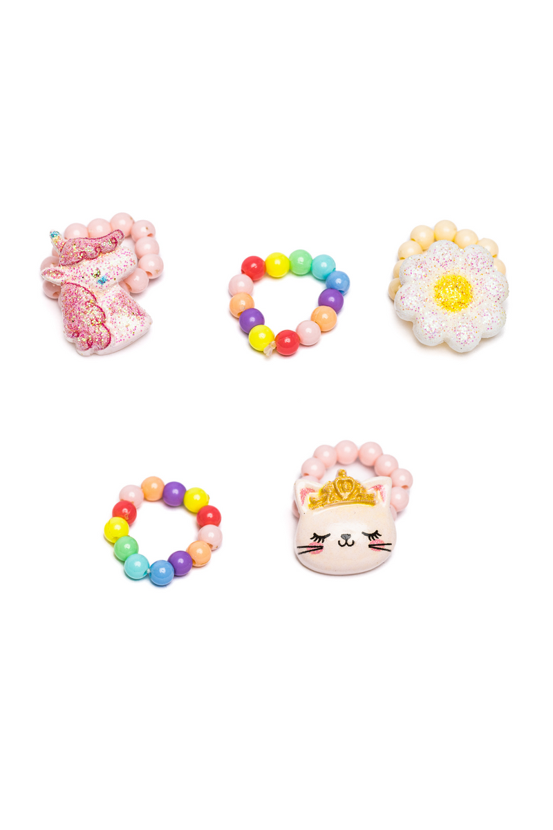 Bagues Flower Kitty Unicorn, 5 pièces - Great Pretenders
