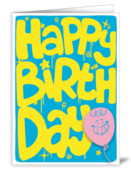 Carte double Happy Birthday, ballon rose - ACTE TRE