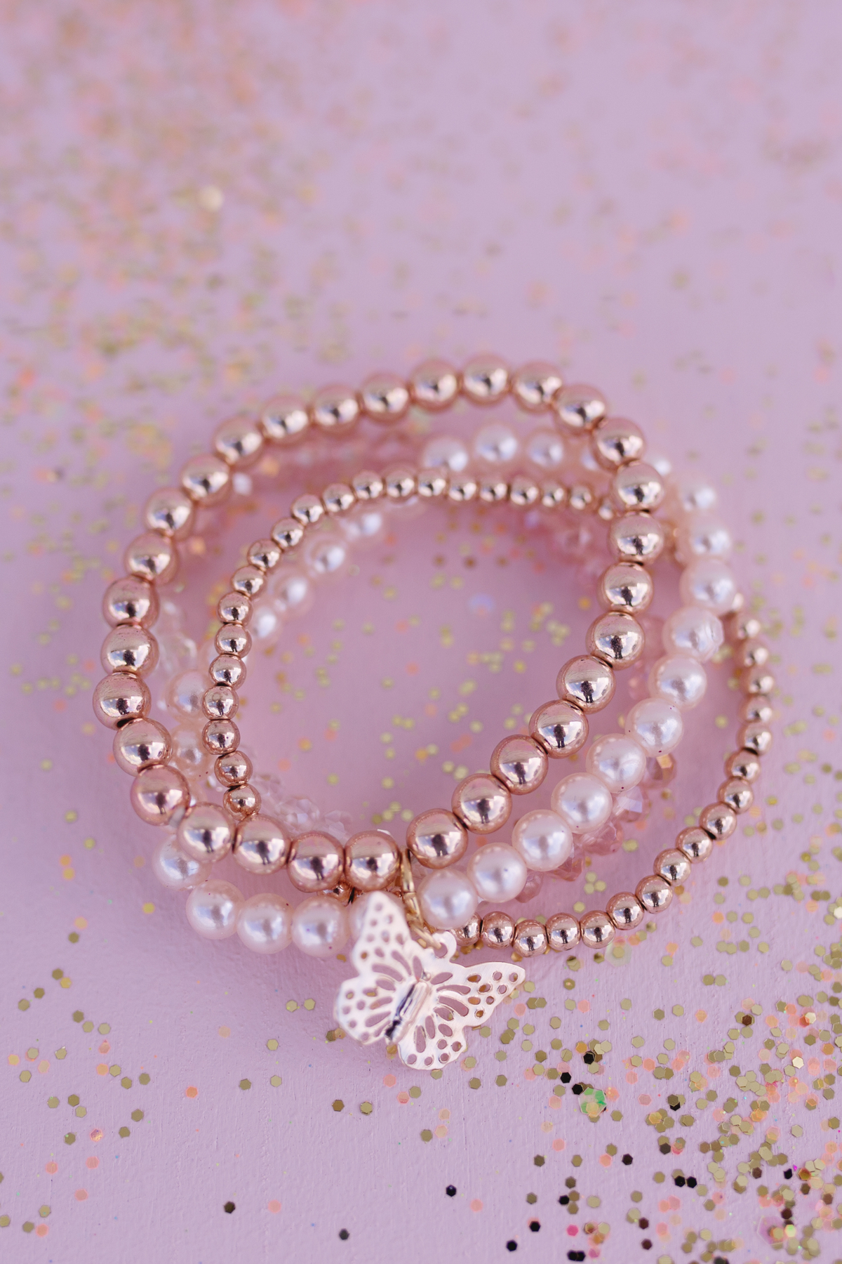 Bracelets Blush Crush à papillon, 4 pièces - Great Pretenders