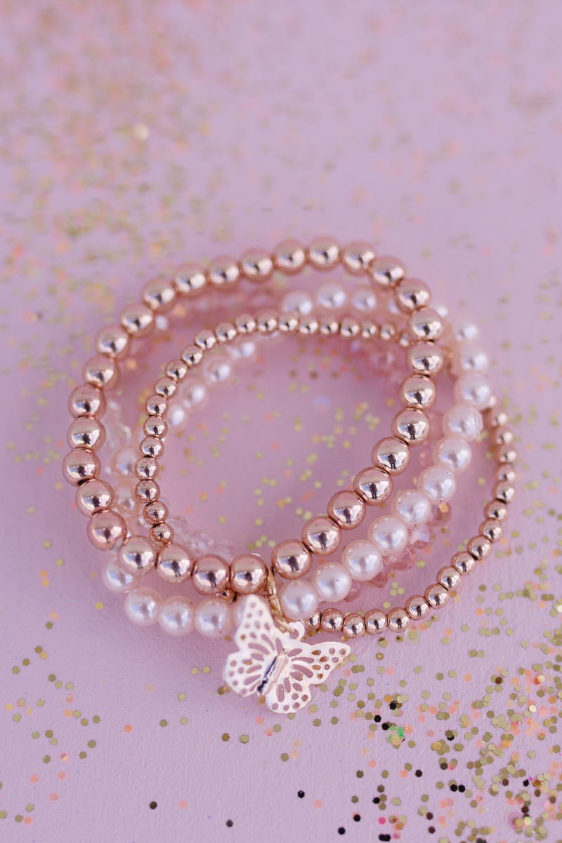 Bracelets Blush Crush à papillon, 4 pièces - Great Pretenders
