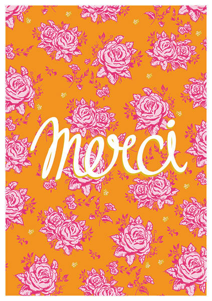 Carte double Merci, roses sur fond orange - ACTE TRE