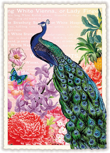 Carte postale paon et fleurs - ACTE TRE