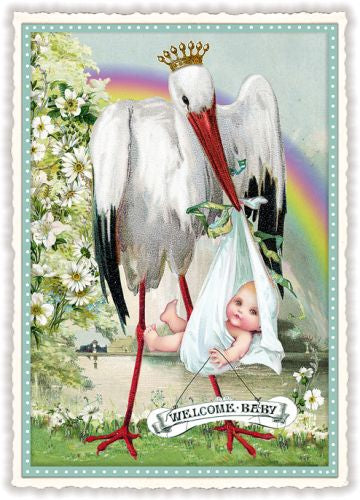 Carte postale Welcome Baby, cigogne - ACTE TRE