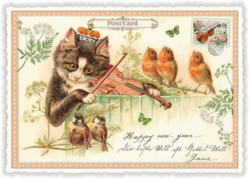 Carte postale chat au violon - ACTE TRE