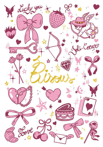 Carte double Bisous, cœurs et rubans - ACTE TRE