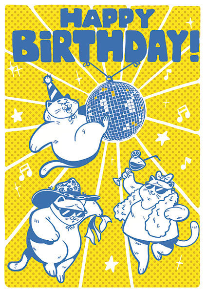 Carte double Happy Birthday, chats disco - ACTE TRE
