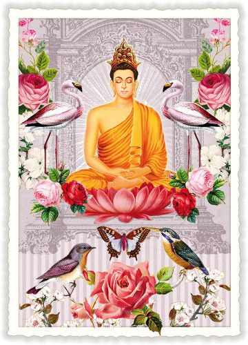 Carte postale Bouddha, lotus et oiseaux - ACTE TRE