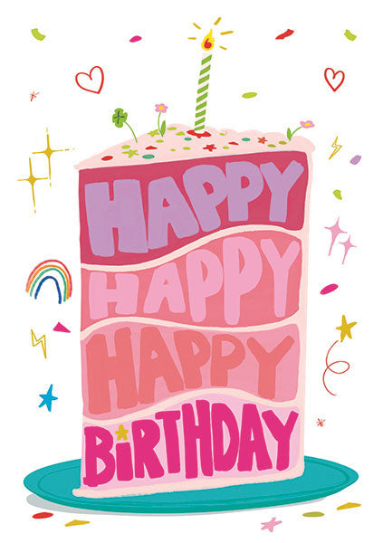 Carte double Happy Birthday, gâteau rose - ACTE TRE