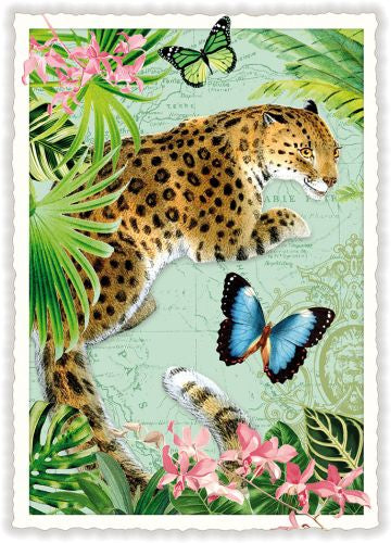 Carte postale léopard et papillons - ACTE TRE