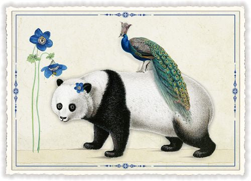 Carte postale panda et paon - ACTE TRE