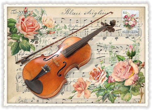 Carte postale violon et roses - ACTE TRE
