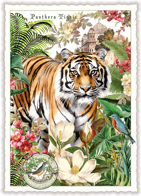 Carte postale tigre et fleurs tropicales - ACTE TRE